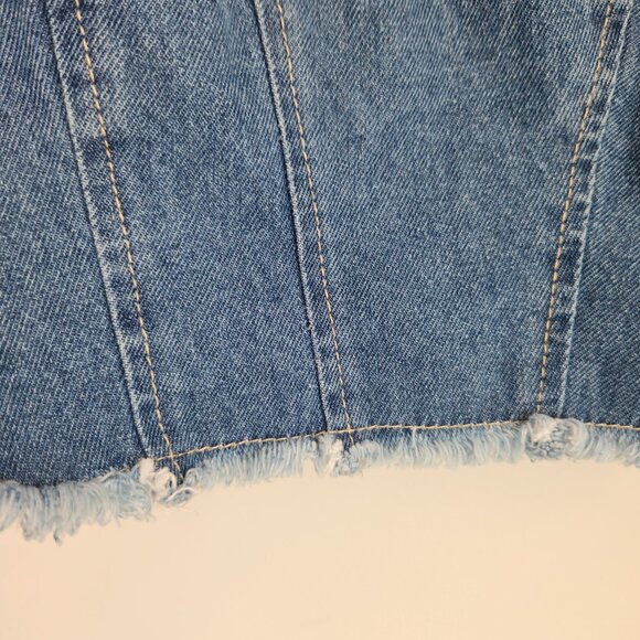Lone Star Size M Denim Raw Front Hem Sleeveless Pullover Crop Top Ruched Back - Picture 4 of 10